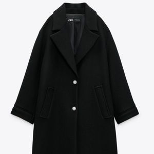 Zara black bracelet sleeve coat with jewel buttons
